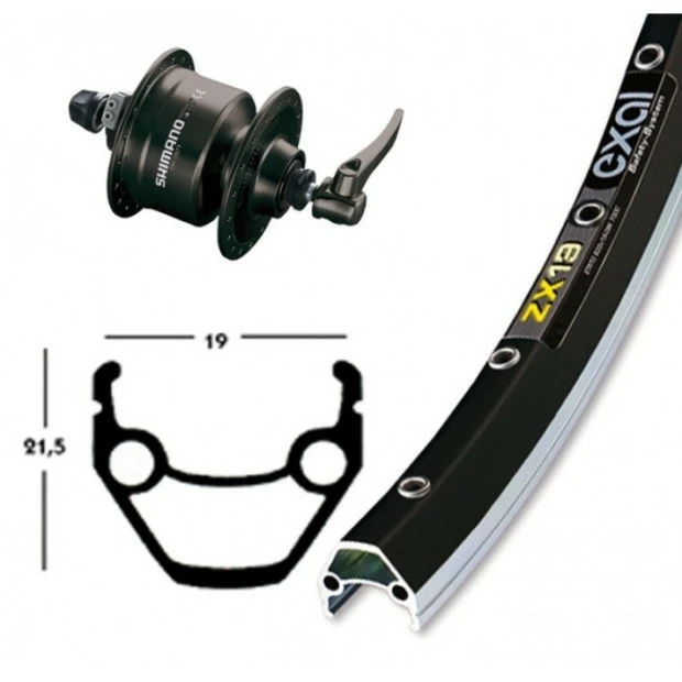 Shimano/Exal Roue Dynamo 28' Shimano DH3N72 / Exal ZX 19 Noir - 622/19 3 Shimano/Exal Roue Dynamo 28' Shimano DH3N72 / Exal ZX 19 Noir - 622/19