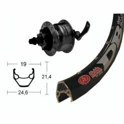 Shimano / Ryde Roue Moyeu Dynamo 28' Shimano DH-3D30 / Ryde Zac 2000 Noir - 622/19